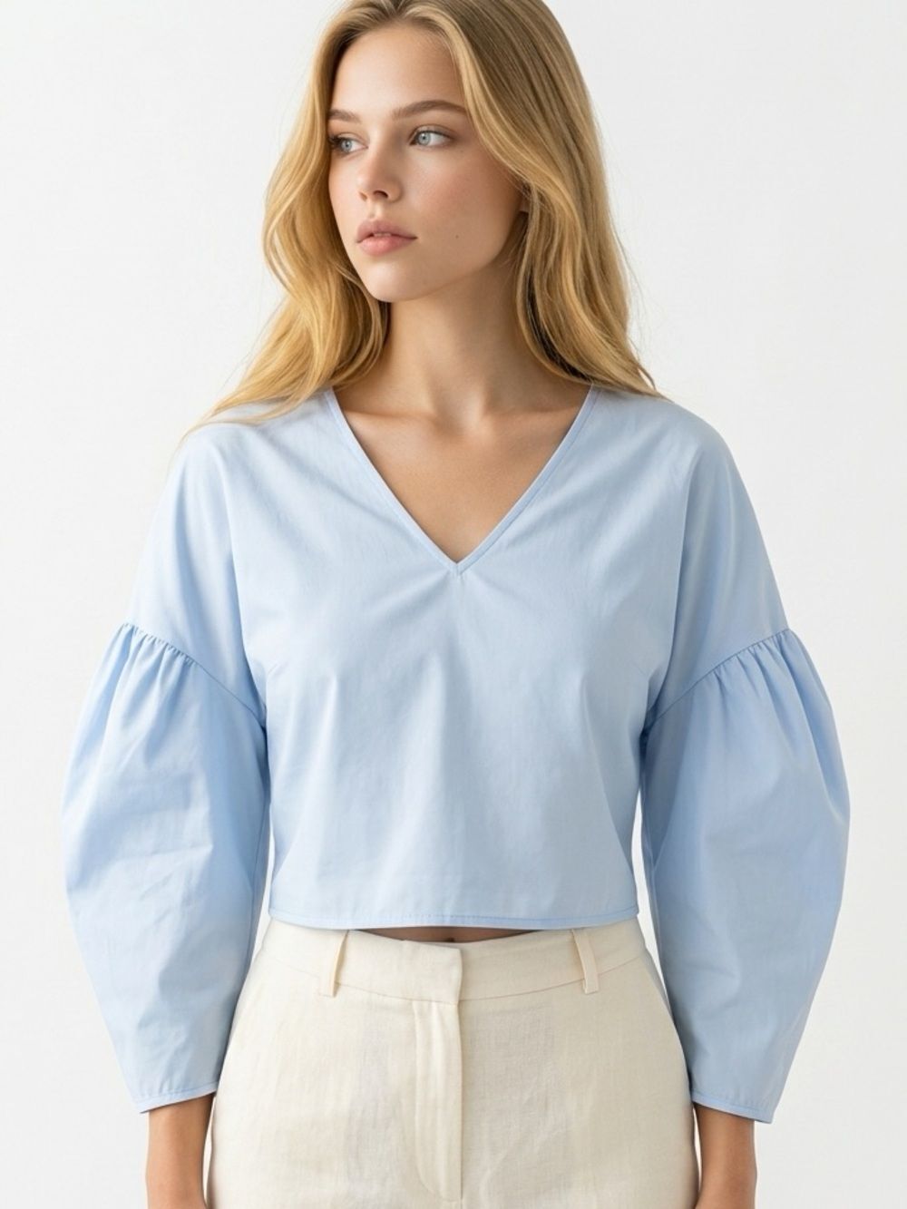 BLEUH CIEL | Baby Blue Peasant Top Long Sleeve L